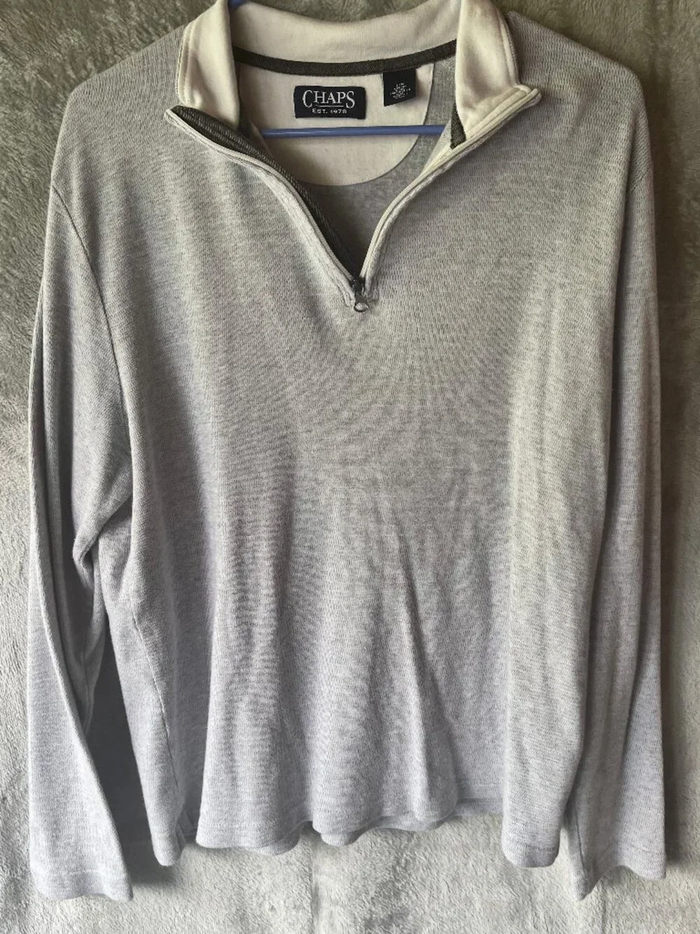 Chaps Quarter-Zip Pullover Sweatshirt - Grey Thermal Texture - Men’s Large